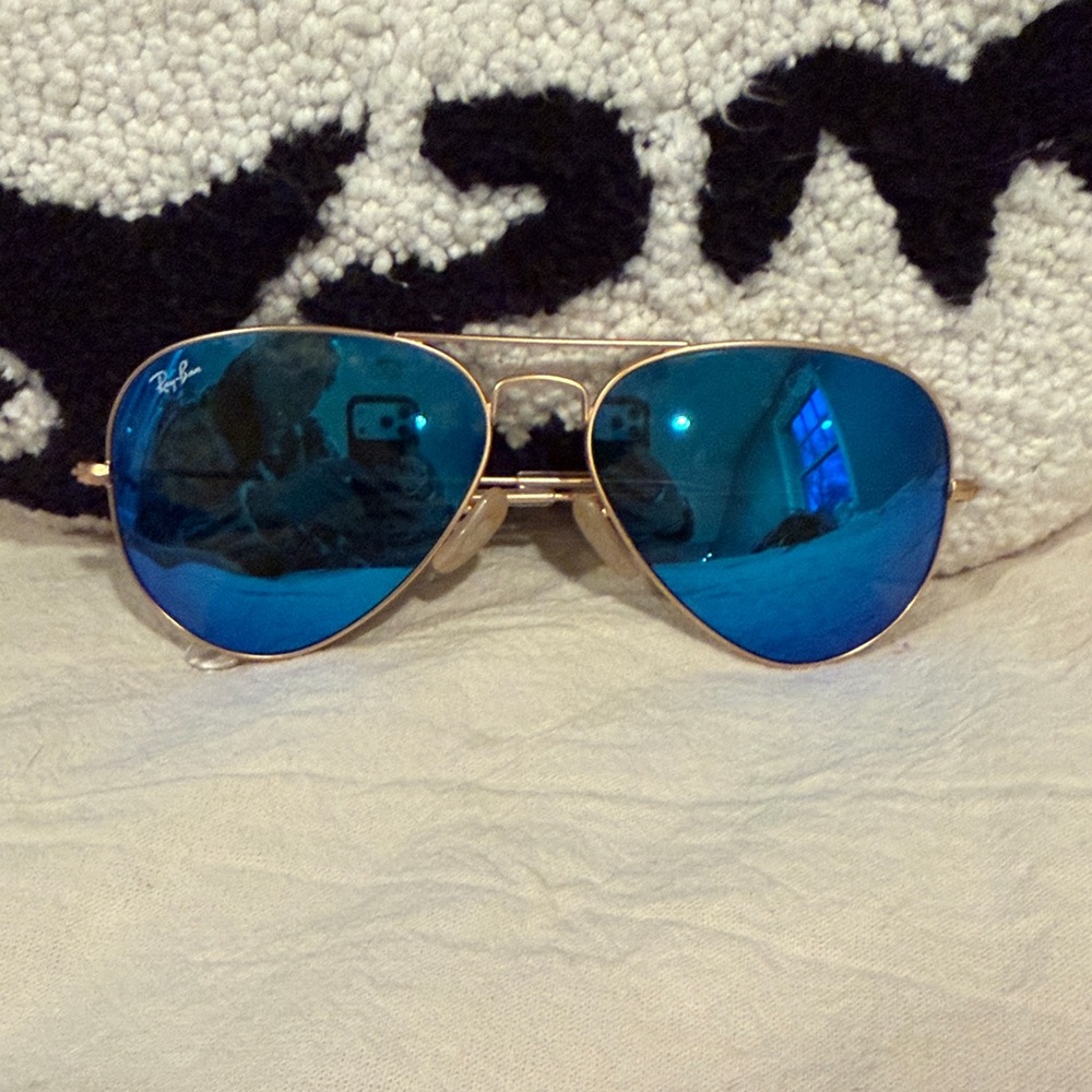 Ray-Ban Gold Frame Sunglasses with Blue Lenses